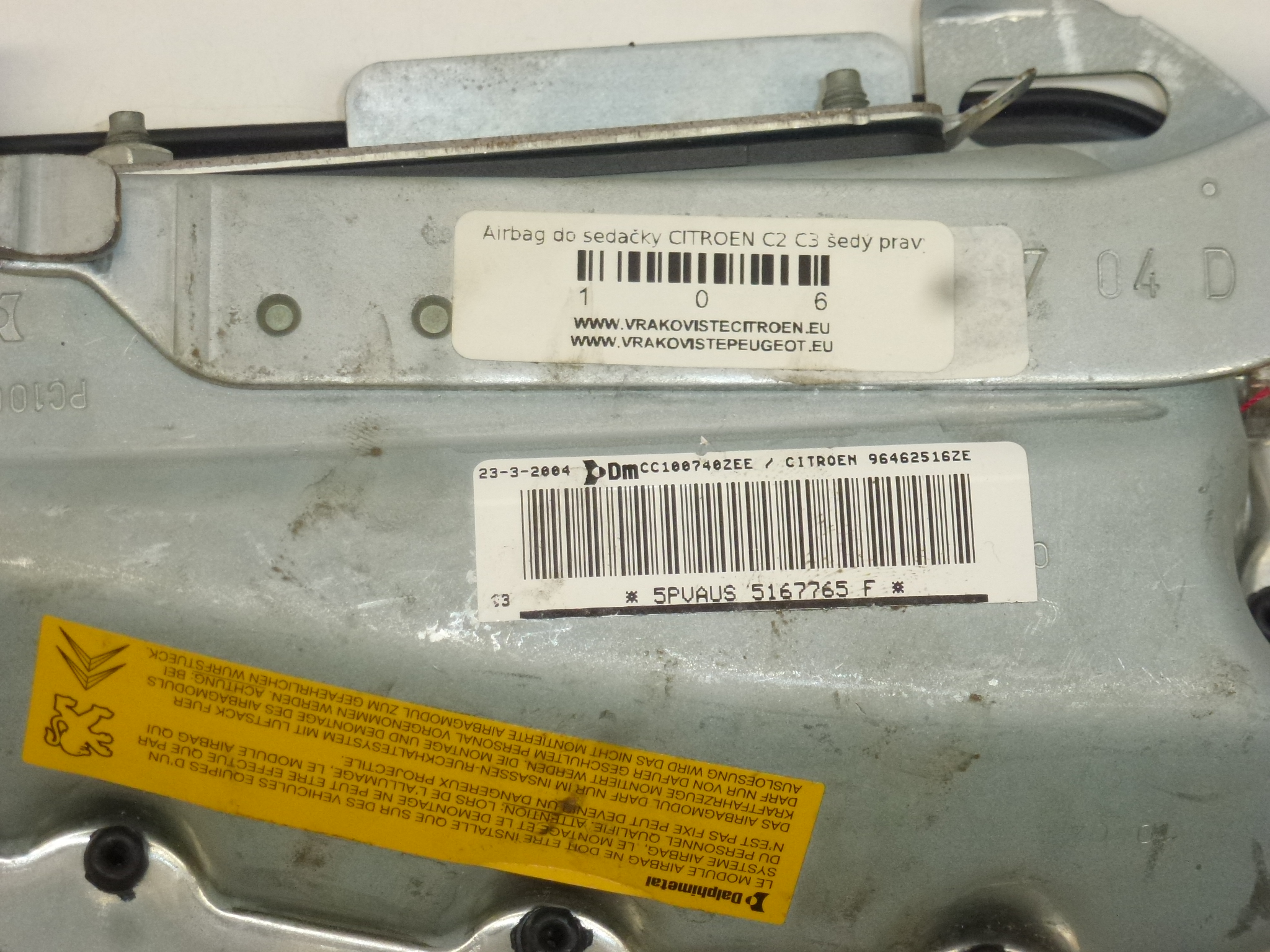 Sitz Airbag hellgrau rechts Citroën C2 C3 96462516ZE 8216AQ