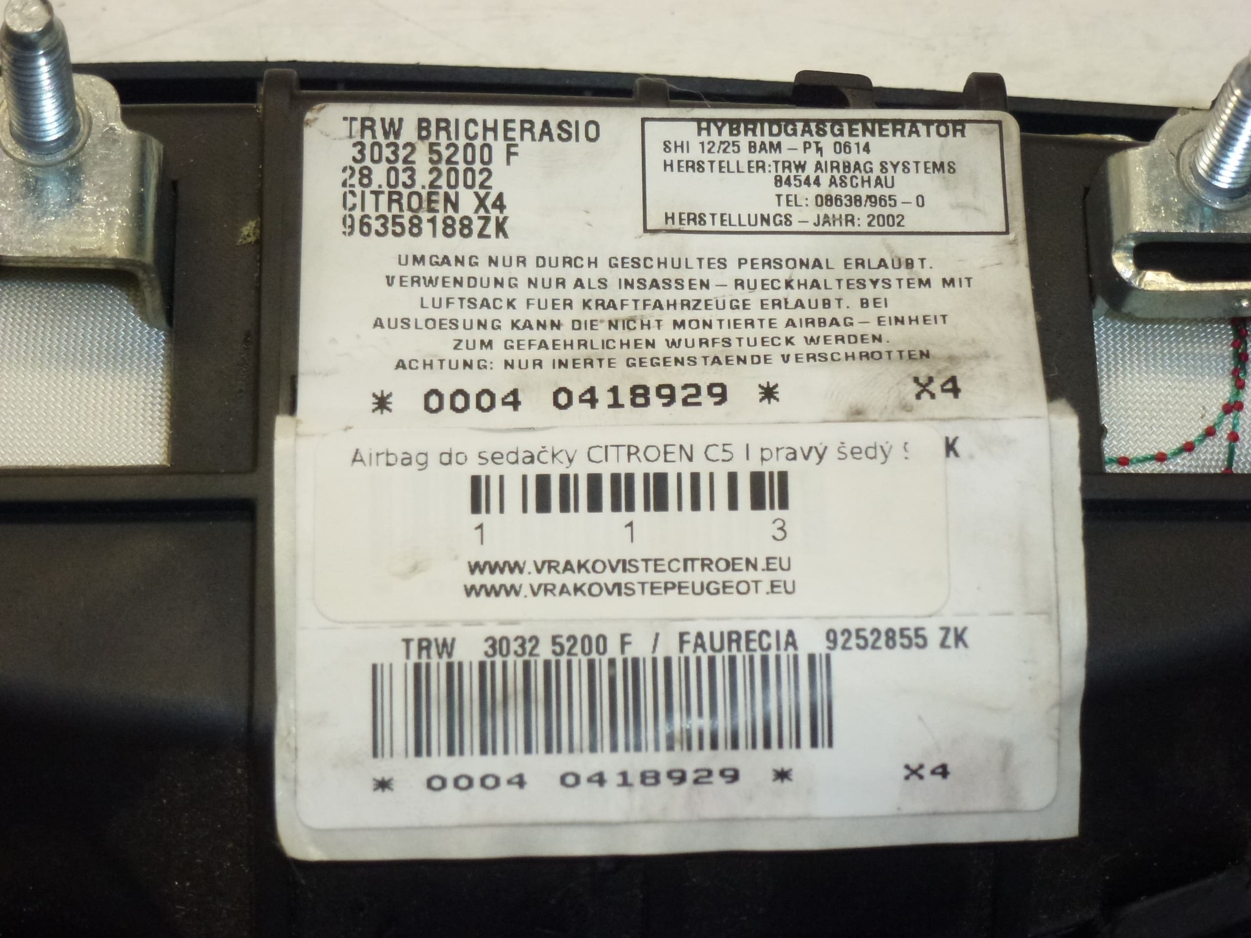 Beifahrerairbag Citroën C5 96358188ZK 96391352ZK 8216K3 – Bild 2